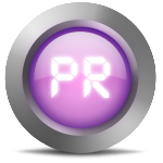 Letters PR in a grey circle with purple background 